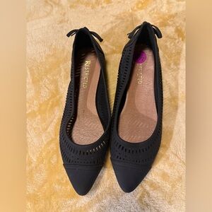 Black Perforated Flats with Bow Detail